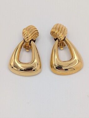 Vintage St. John Gold Tone Door Knocker Clip Earrings